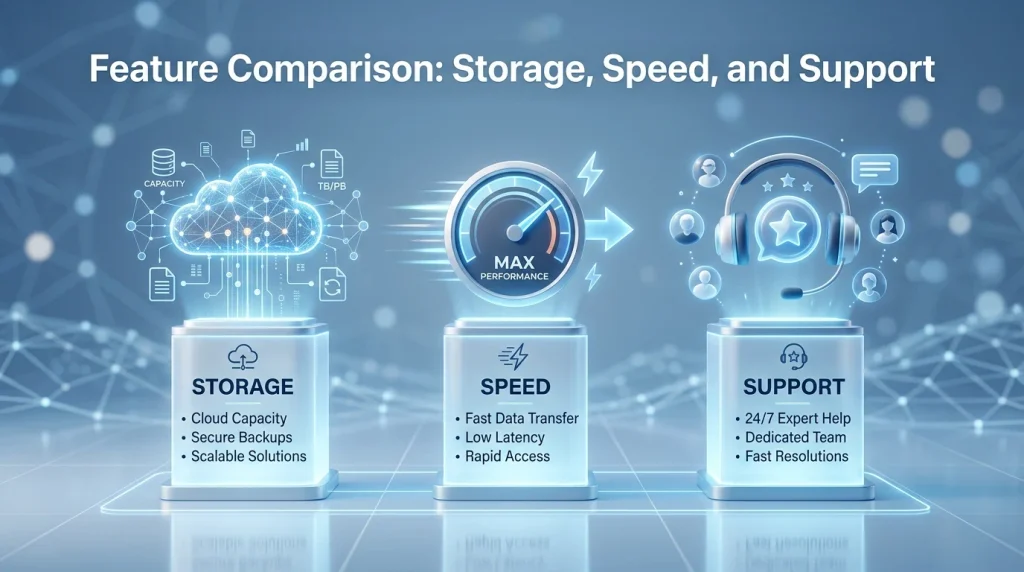 Feature Comparison Storage, Speed, and Support