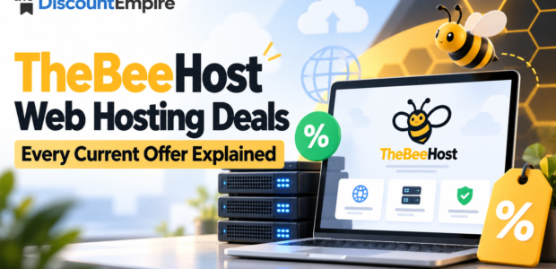 TheBeeHost web hosting deals featuring discount offers, affordable hosting plans, server storage and The Discount Empire branding.