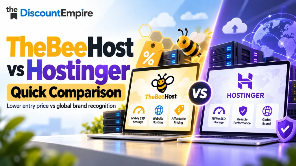 TheBeeHost vs Hostinger web hosting comparison highlighting affordable pricing, NVMe SSD storage and global brand recognition.